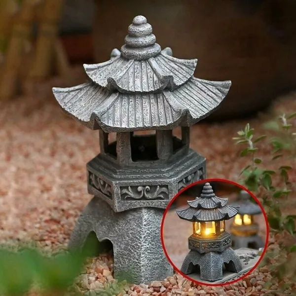 Estátuas de Lanternas Pagode Solares, estilo japonês, decorativas AQUAFORGE