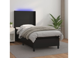 Cama Box Spring C/ Colchão/led 100x200cm Couro Artificial Preto