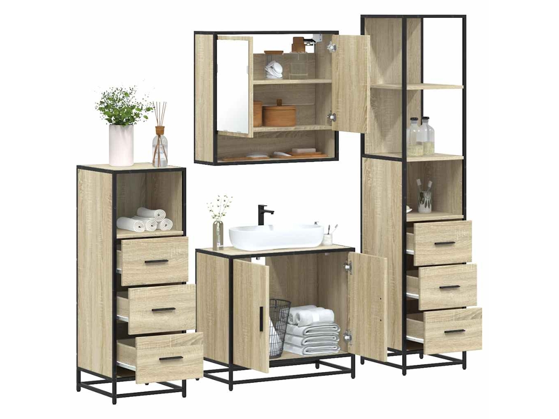 Vidaxl 4 Pcs Conj. Móveis Casa Banho Derivados Madeira Carvalho Sonoma