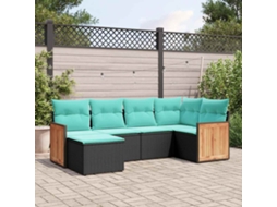 Vidaxl Conjunto De Sofá De Jardim Com 6 Peças E Almofadas Em Rattan Sintético Preto