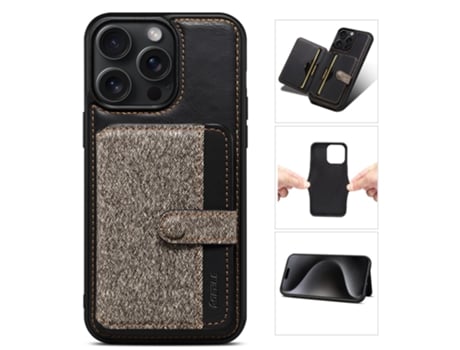 Capa Para Iphone 14 Pro Max Eseble Pele Sintética Anti-choque Com Porta-cartões Cinzento