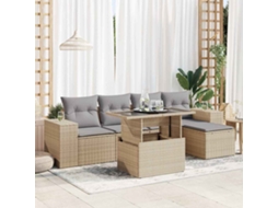 Vidaxl 6 Pcs Conjunto De Sofás P/ Jardim Com Almofadões Vime Pe Bege