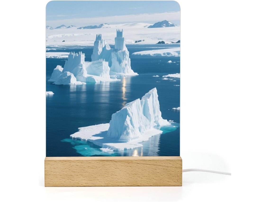 Luminária noturna de LED em formato de iceberg com base de acrílico, ideal para banheiro, corredor, quarto e sala de estar.