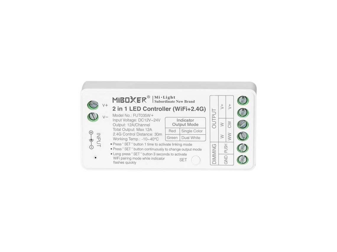 Controlador LEDBOX wifi + 2.4g rf dc12-24v 12a 2 em 1 mono + cct