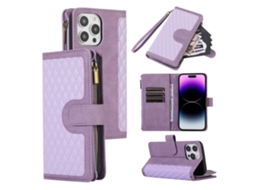 Capa Pega Para Iphone 15 Pro Pele Sintética Com Porta-cartões Roxo