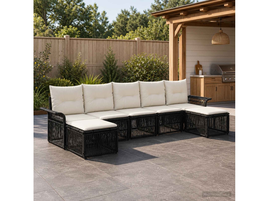 Vidaxl Conjunto De Sofá De Jardim 7 Unid. Preto Vime Pe