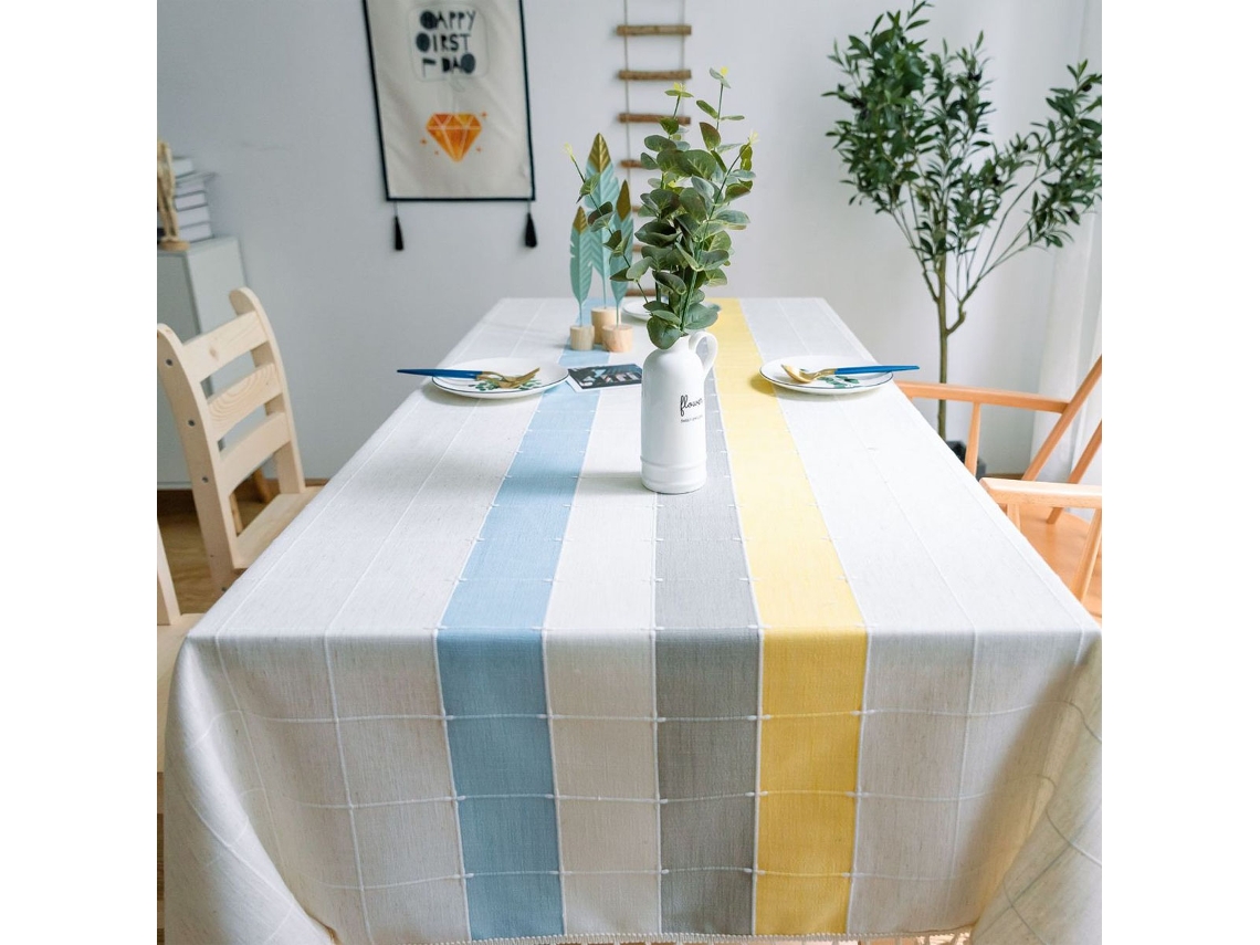 Toalha de Mesa de Borla Toalha de Mesa Xadrez Retangular Capa de Poeira de Linho de Algodão Adequada para Cozinha de Jantar Estilo 35 X 351