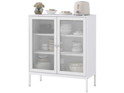 Aparador 3 níveis com portas de malha, branco, 80x37x92 cm, prateleira ajustável S/MARCA