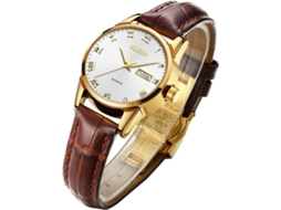 Lurelia Relógio Feminino, Movimento De Quartzo, Couro, Branco, Dourado