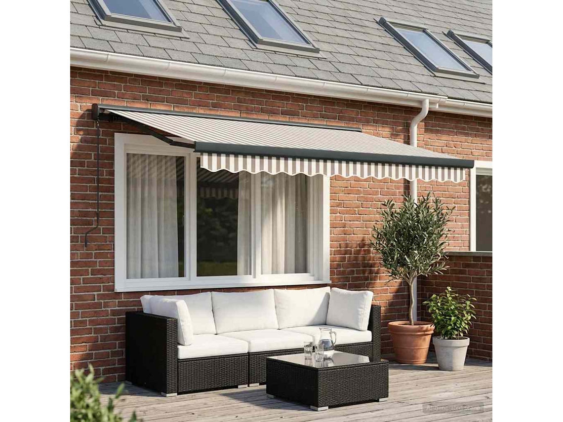 Vidaxl Toldo Retrátil Cinza Claro E Branco 300 X 250 Cm