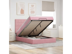 Vidaxl Estrutura De Cama Otomana Com Colchões 140x190 Cm Veludo Rosa