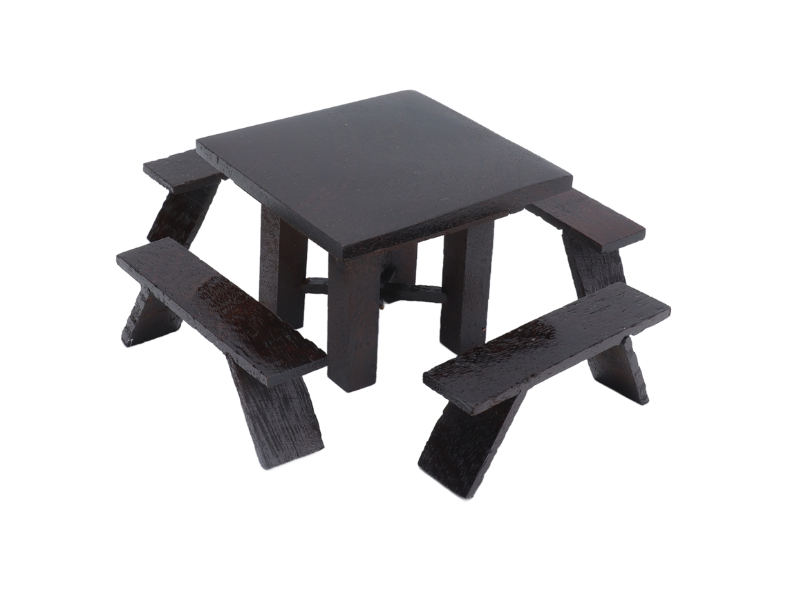 Mali conjunto Mesa e Bancos Miniatura Casa de Bonecas 1:12 Madeira Blackwood Decoração