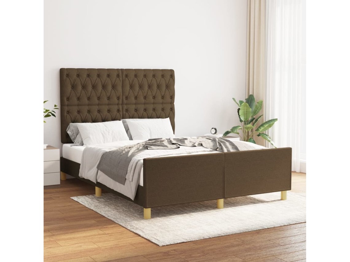 Cama De Casal | Camas Para Quarto | Estrutura De Cama Sem Colchão 140x200 Cm Tecido Castanho-escuro