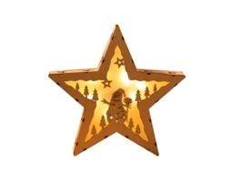 Estrela de Madeira com Cenário de Natal 21,5 Cm