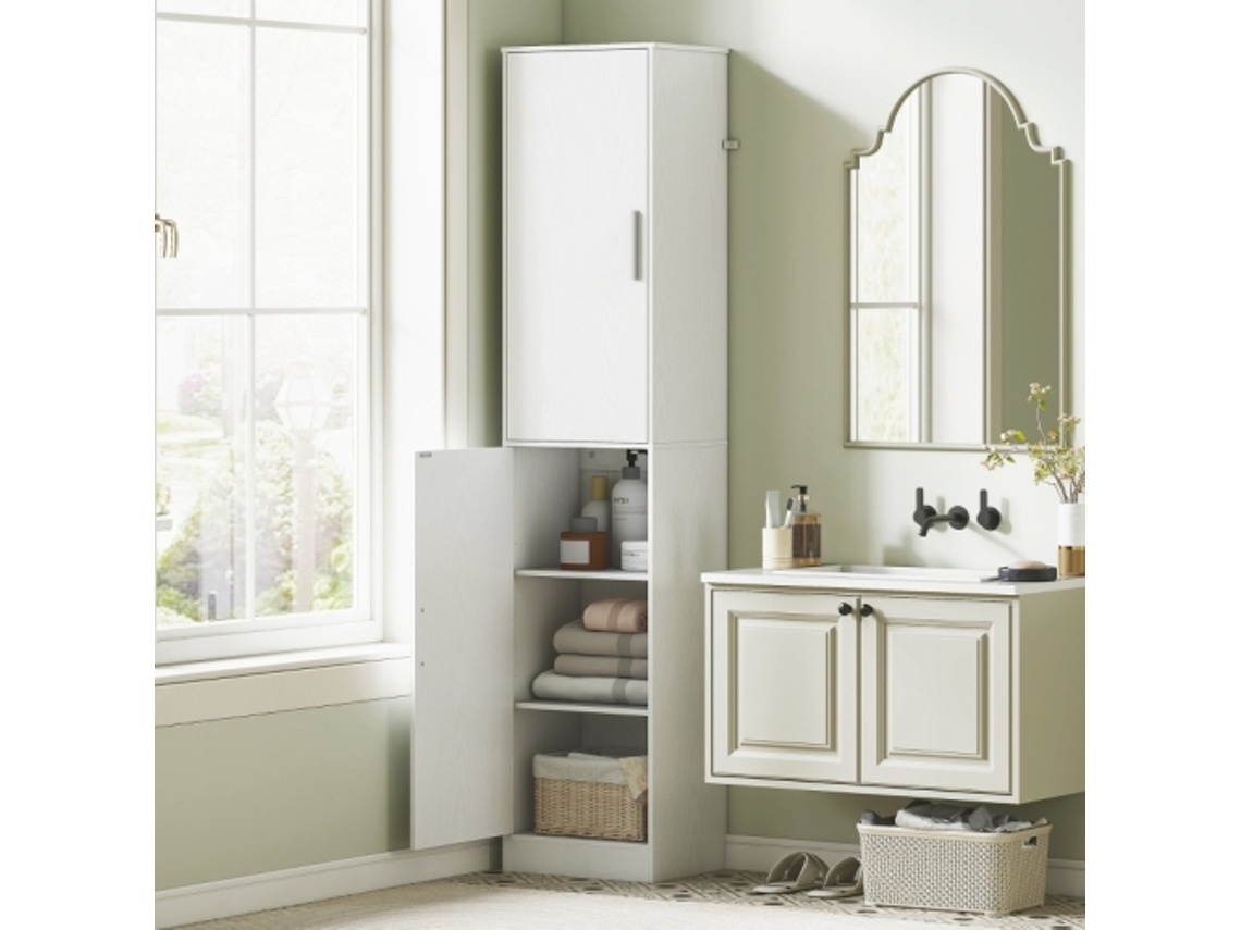 Armário Alto Para Banheiro Com 2 Portas, Prateleiras Ajustáveis 40 X 35 X 180 Cm, Branco Liptaptyn