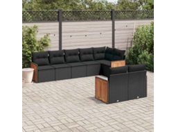 Vidaxl 8 Pcs Conjunto Sofás De Jardim Com Almofadões Vime Pe Preto