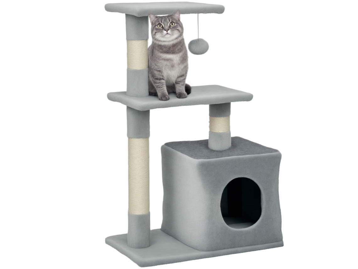 Árvore de Arranhão Cat Torre Postes Sisal Plataformas Caverna Bola 81,5 Cm Cinza | S/MARCA