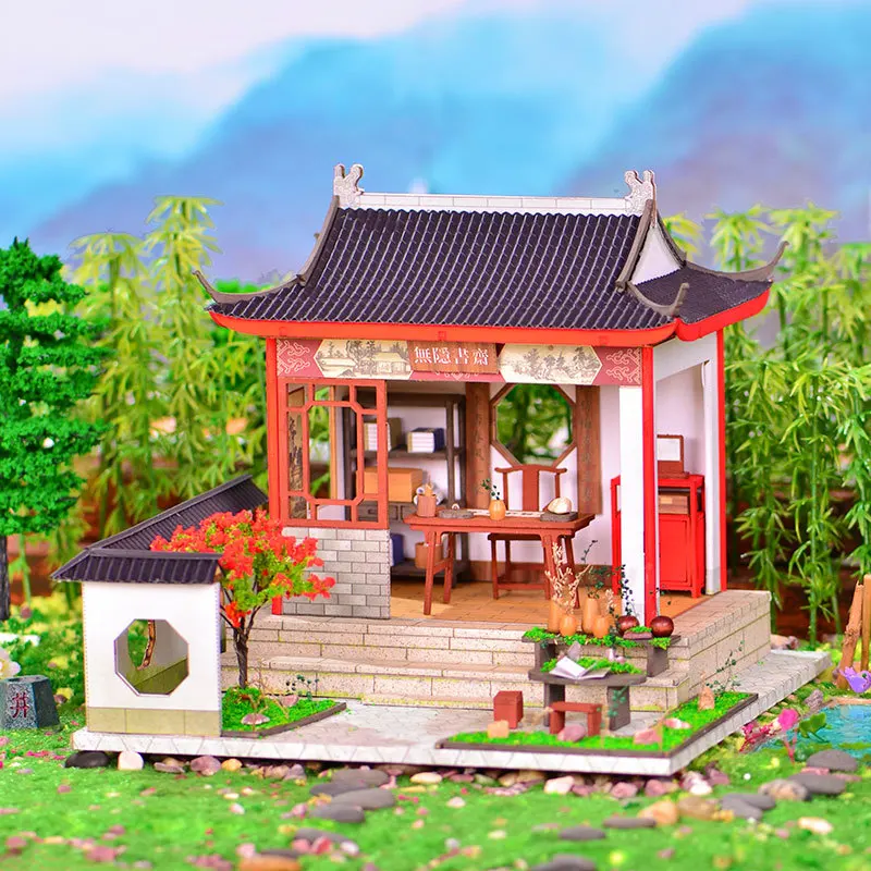 Kit de Modelo de Madeira 3d para Montar uma Vila Oriental com Pátio. MDUG