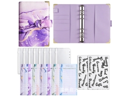 A6 Printed Textured Macaron Pu Budget Binder Notebook Standard Set, Lavender Purple 12-budget Cards + 8-zipper Bags