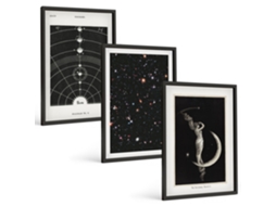 Galeria De Pinturas Murais Sistema Solar, Figura Noturna Moldura Preta Quadros Para O Escritório Espelharte (3 Piezas De 40x60 Cm)