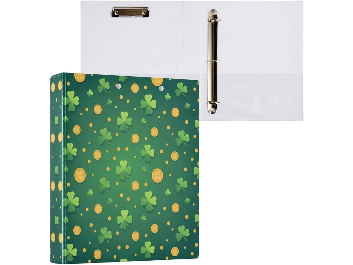 Pasta de 3 Argolas para Papel Tamanho Carta , Trevo São Patrício, Organizador Redondas com Pra (27,9 X 21,6 Cm)