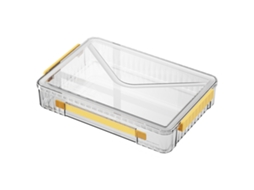 Caixa organizadora para certificados com alça transparente de grande capacidade na cor amarela, ideal para documentos e álbuns de recortes.