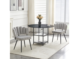 Conjunto Mesa Redonda 107cm 2 Níveis 2 Cadeiras Cinza Claro Flor Tecido