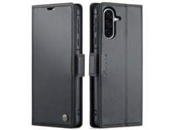 Capa Para Samsung Galaxy A36 De Couro Com Textura De Lichia E Fecho Borboleta Proteção E Rfid Antirroubo Preta