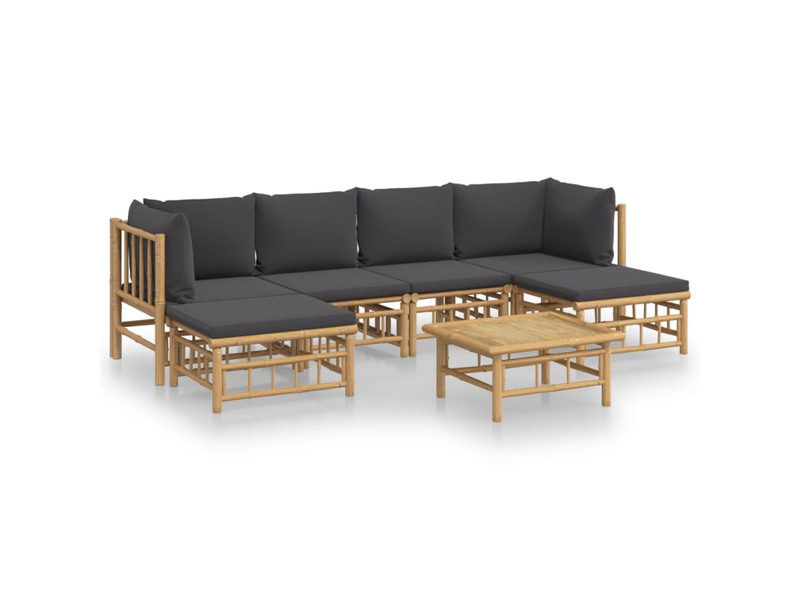Maison Exclusive - 7pcs Conj. Lounge De Jardim Bambu C/ Almofadões Cinzento-escuro