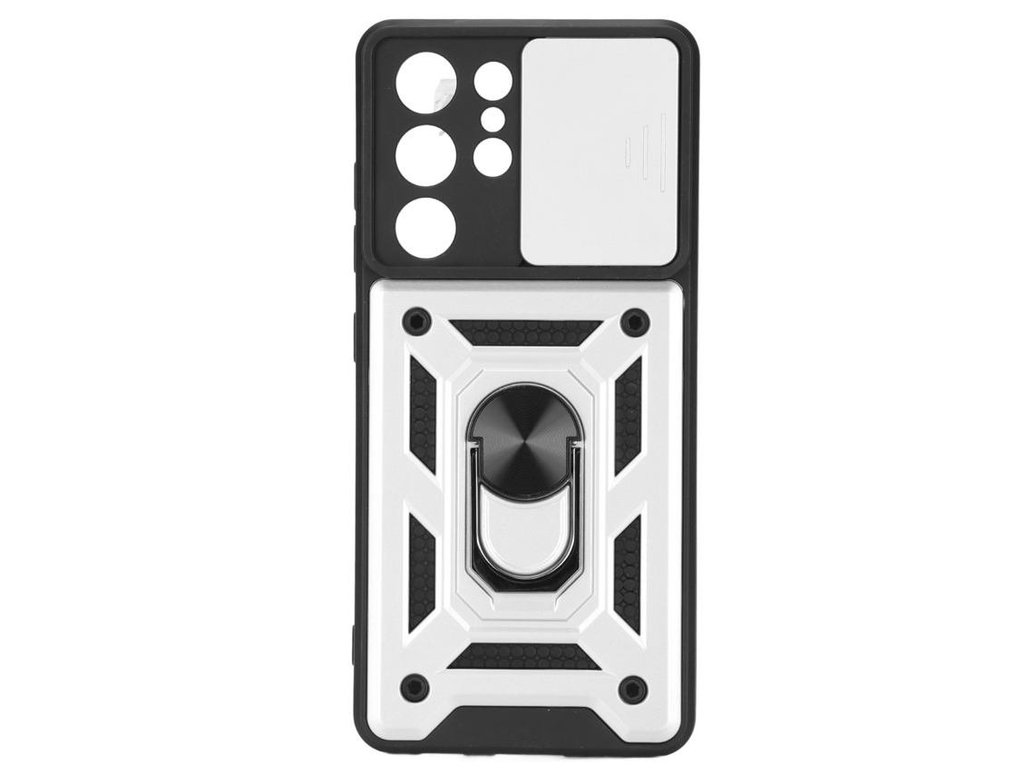 Aetheria capa Protetora de Celular com Slide de Câmera e Suporte de Anel para S21 Ultra Prata