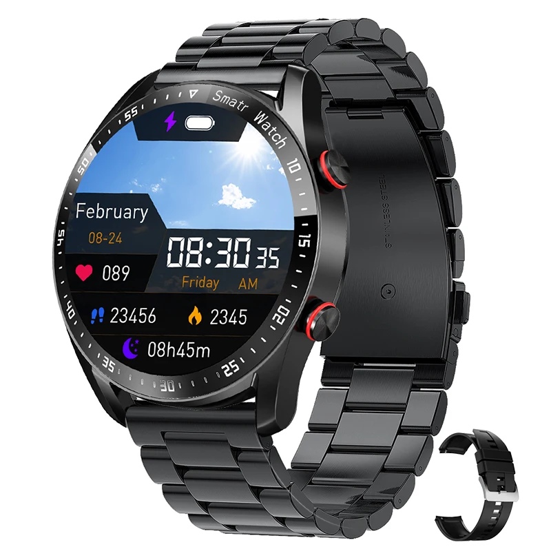 Relógio Inteligente Bluetooth com Ecg + Fotopletismografia MDUG (pulseira de Aço Preta)