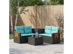 Vidaxl Conjunto De Sofás 6 Unid. Preto E Azul Rattan Poliéster E Aço