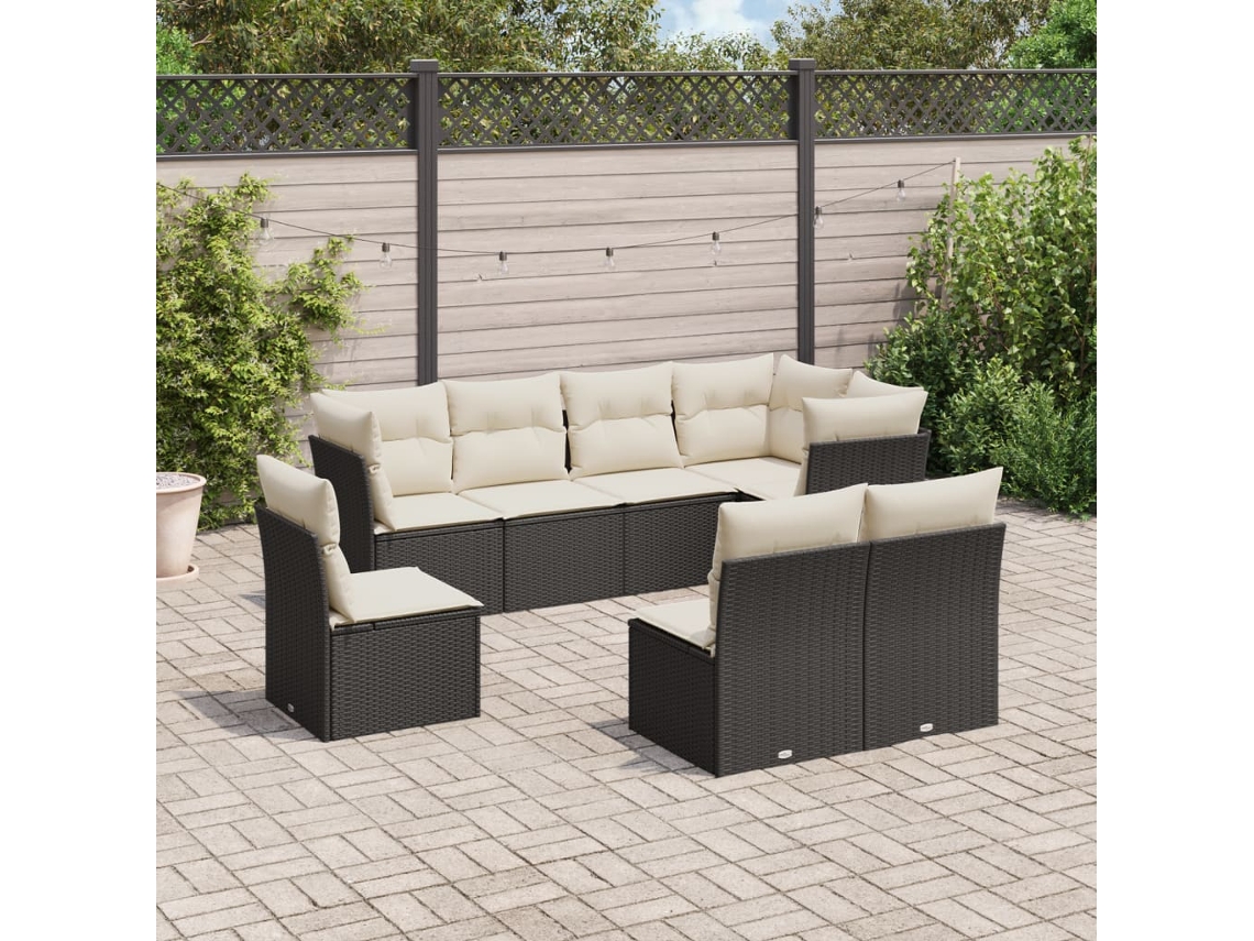 Vidaxl 8 Pcs Conjunto Sofás De Jardim Com Almofadões Vime Pe Preto