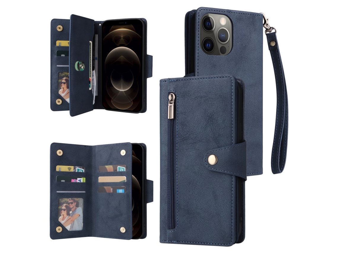 Capa Para Iphone 12 Pro Max Pele Sintética Azul