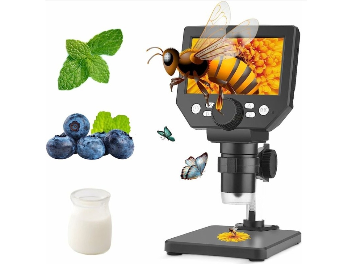 Microscópio Digital 4,3 Polegadas Hd 1000x 10mp Câmera 8 Luzes Led Usb Brilvibera