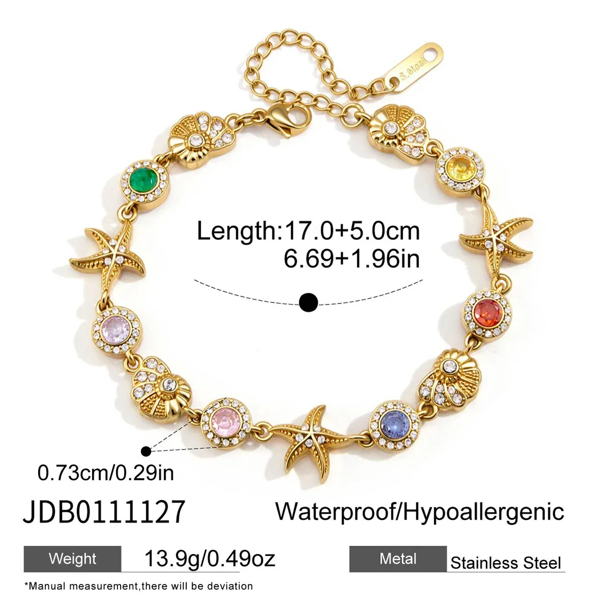 Pulseira Feminina Com Pingentes Multicoloridos De Cristais, Conchas, Estrelas-do-mar E Búzios.