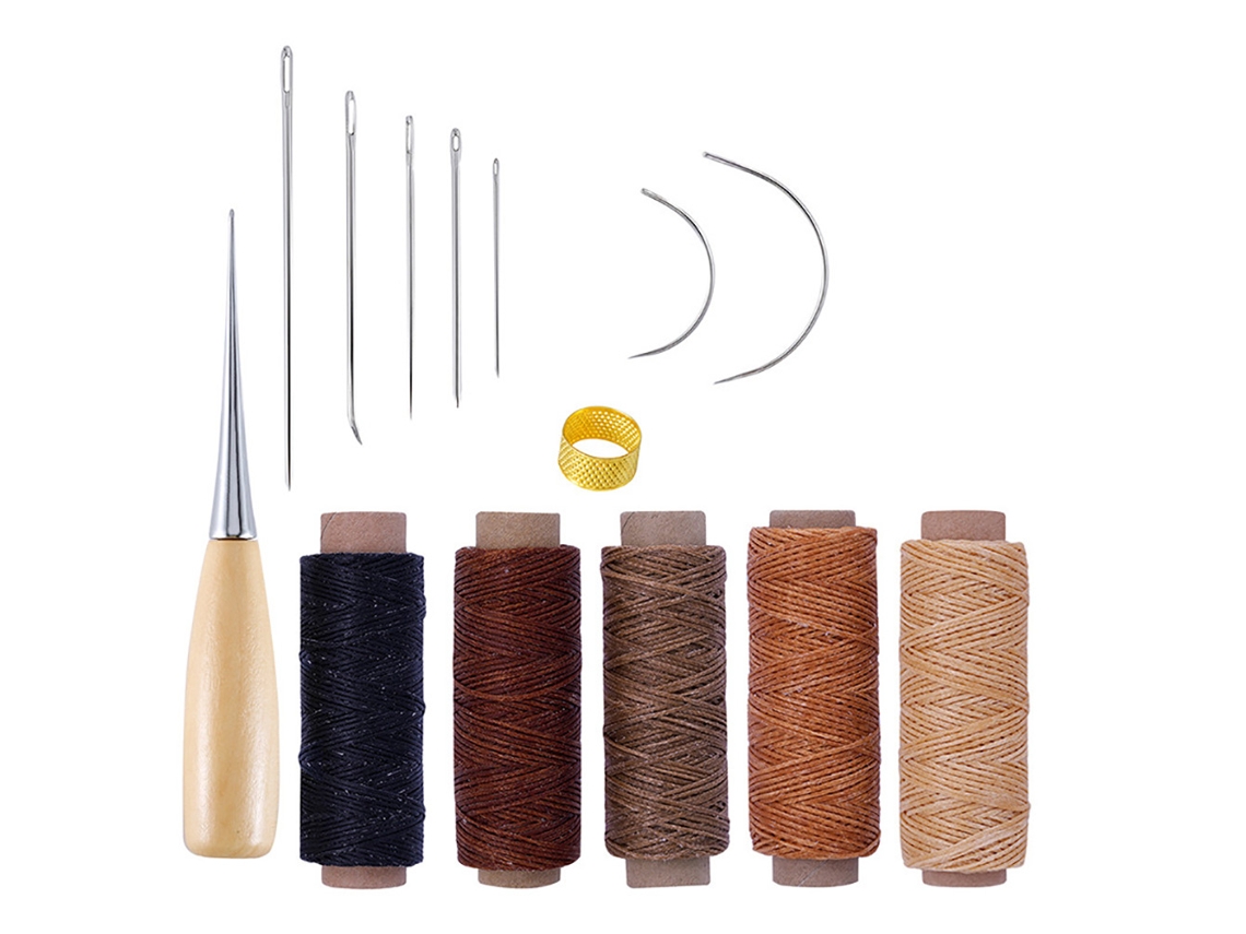 Kit De Ferramentas De Costura Em Couro Com 14 Peças, Com Agulhas Para Máquina De Costura, Linha Encerada Para Couro E Dedal Para Reparos Em Couro