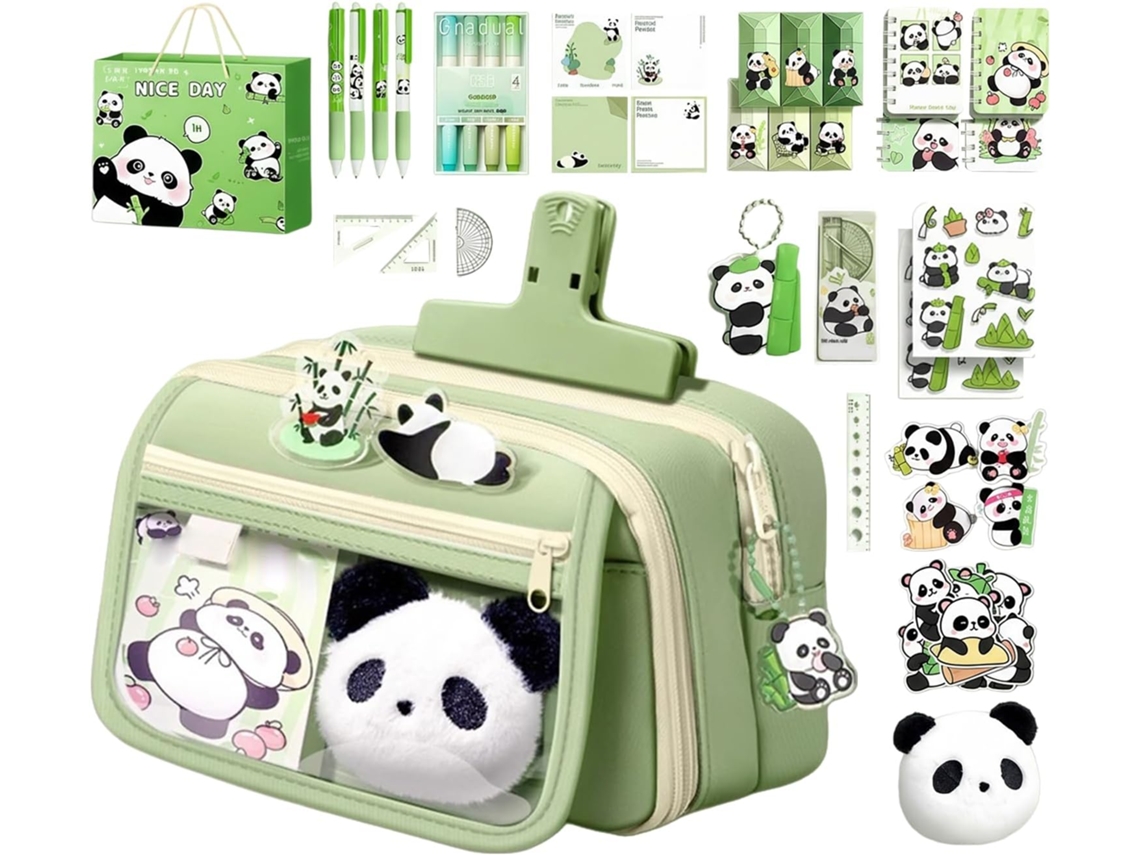 Conjunto De Artigos De Papelaria Panda - Estojo Grande Com Tema De Panda
