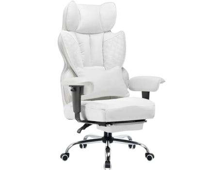 Cadeira Gaming Comhoma, Cadeira Ergonómica Para Escritório, Cadeira De Secretária Com Braços Ajustáveis, Assento Largo, Branco