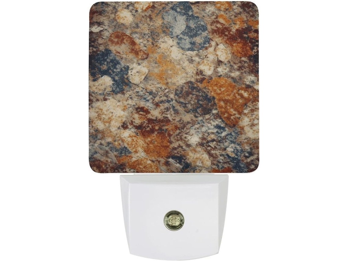 Luminária de parede LED noturna, com liberação automática, sensor crepuscular e design abstrato em granito.