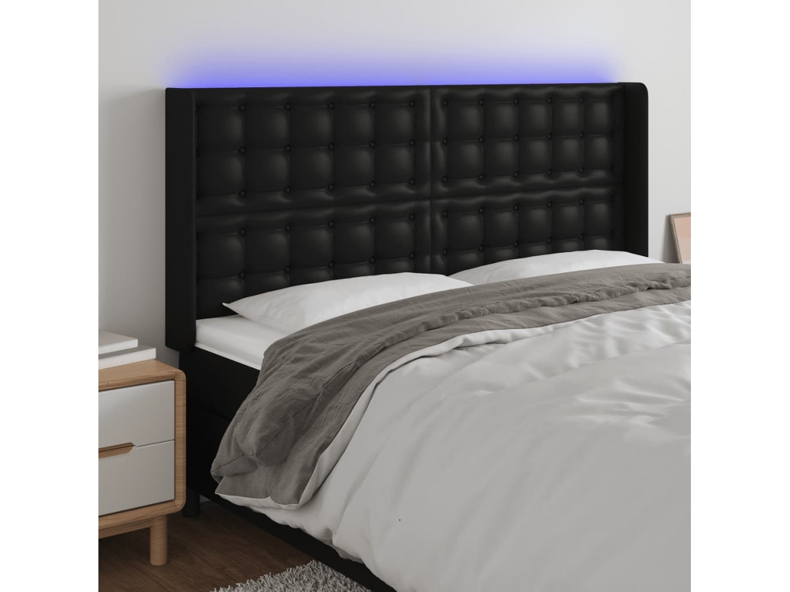 Vidaxl Cabeceira Cama C/ Led Couro Artificial 163x16x118/128 Cm Preto