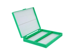 Estojo Plástico Verde Para Lâminas De Microscópio Com Compartimentos Numerados.