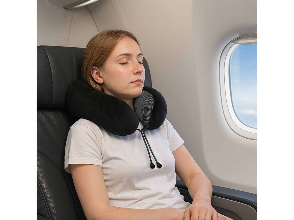 Vidaxl Almofada De Viagem Para O Pescoço Preto Espuma De Memória