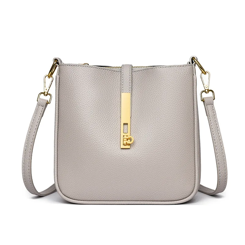 (9026-cinza) Bolsa Transversal Quadrada Feminina De Luxo Em Couro Genuíno, Bolsa De Ombro Em Couro Bovino De Alta Qualidade