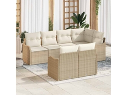 Vidaxl Conjunto De Sofá De Jardim 7 Unid. Bege Vime Pe