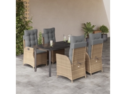5 Pcs Conjunto De Jantar P/ Jardim Com Almofadões Vime Pe Bege Dkd Home Decor