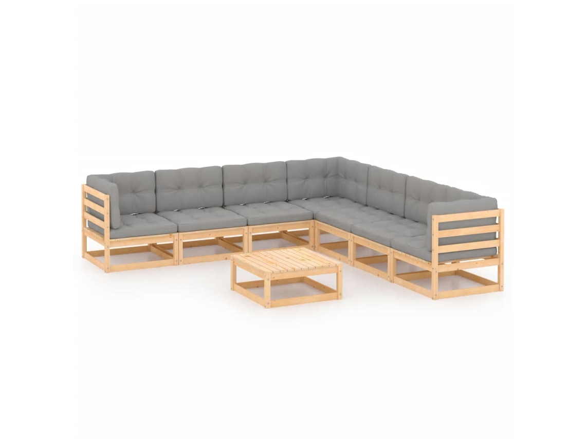 Vidaxl 8 Pcs Conjunto Lounge De Jardim C/ Almofadões Pinho Maciço