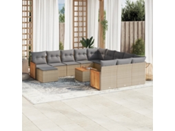 Vidaxl 13 Pcs Conjunto De Sofás P/ Jardim Com Almofadões Vime Pe Bege