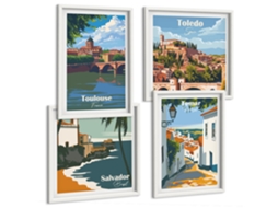 Composição De Quadros Paisagens De Cidades Europeias Espelharte (4 Peças)