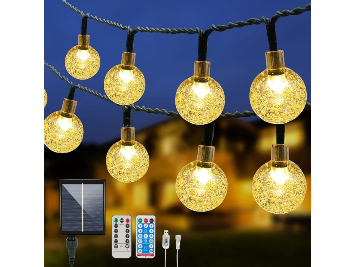 Cordão de Luzes Solares AQUAFORGE com 100 Leds, 8 Modos e Controle Remoto